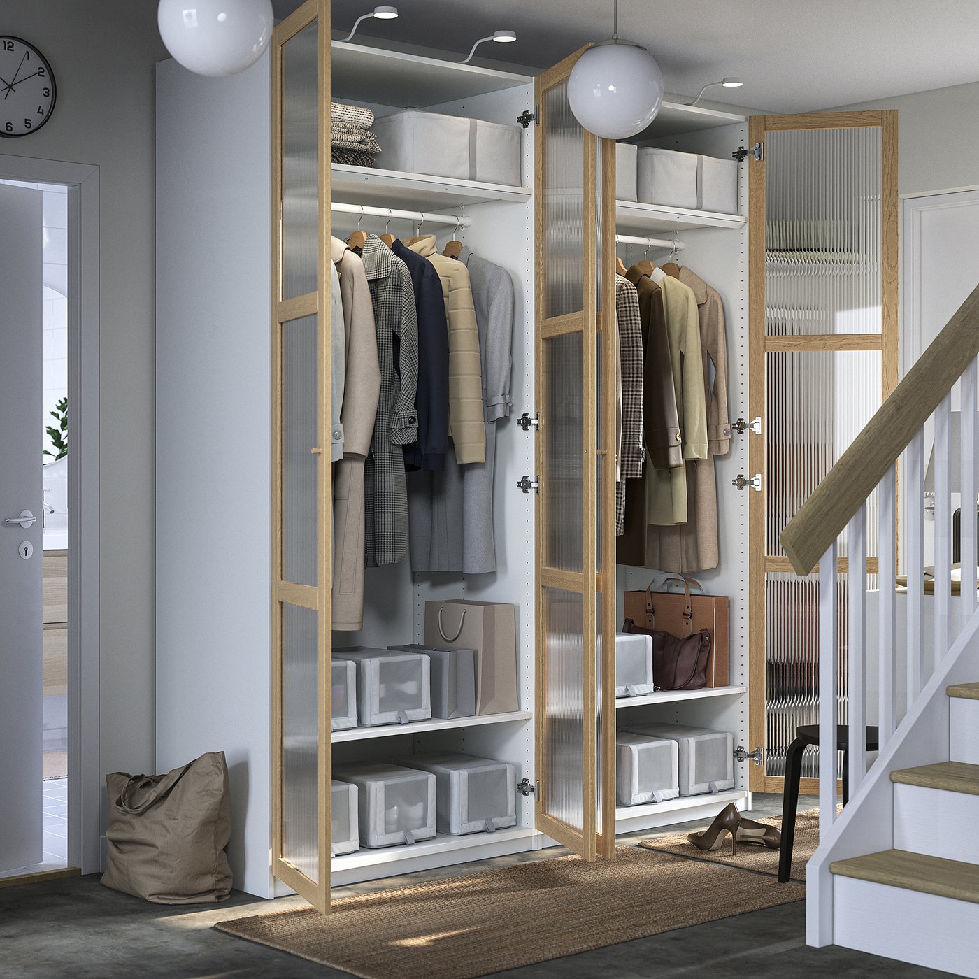 PAX / TONSTAD wardrobe combination, white/oak veneer glass, 783