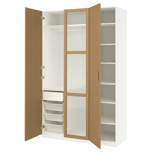 PAX / TONSTAD Wardrobe combination, white/oak veneer glass, 59x23 5/8x93 1/8 "