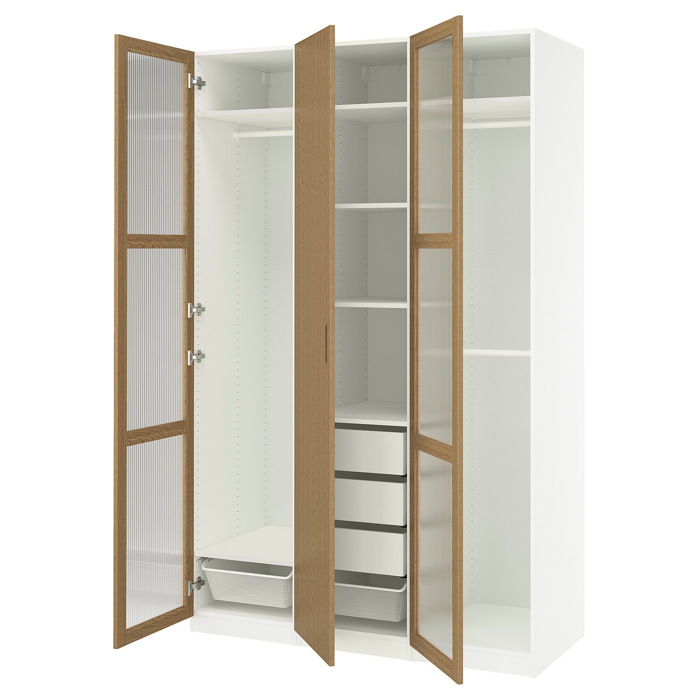 PAX / TONSTAD wardrobe combination, white/oak veneer glass, 59x235