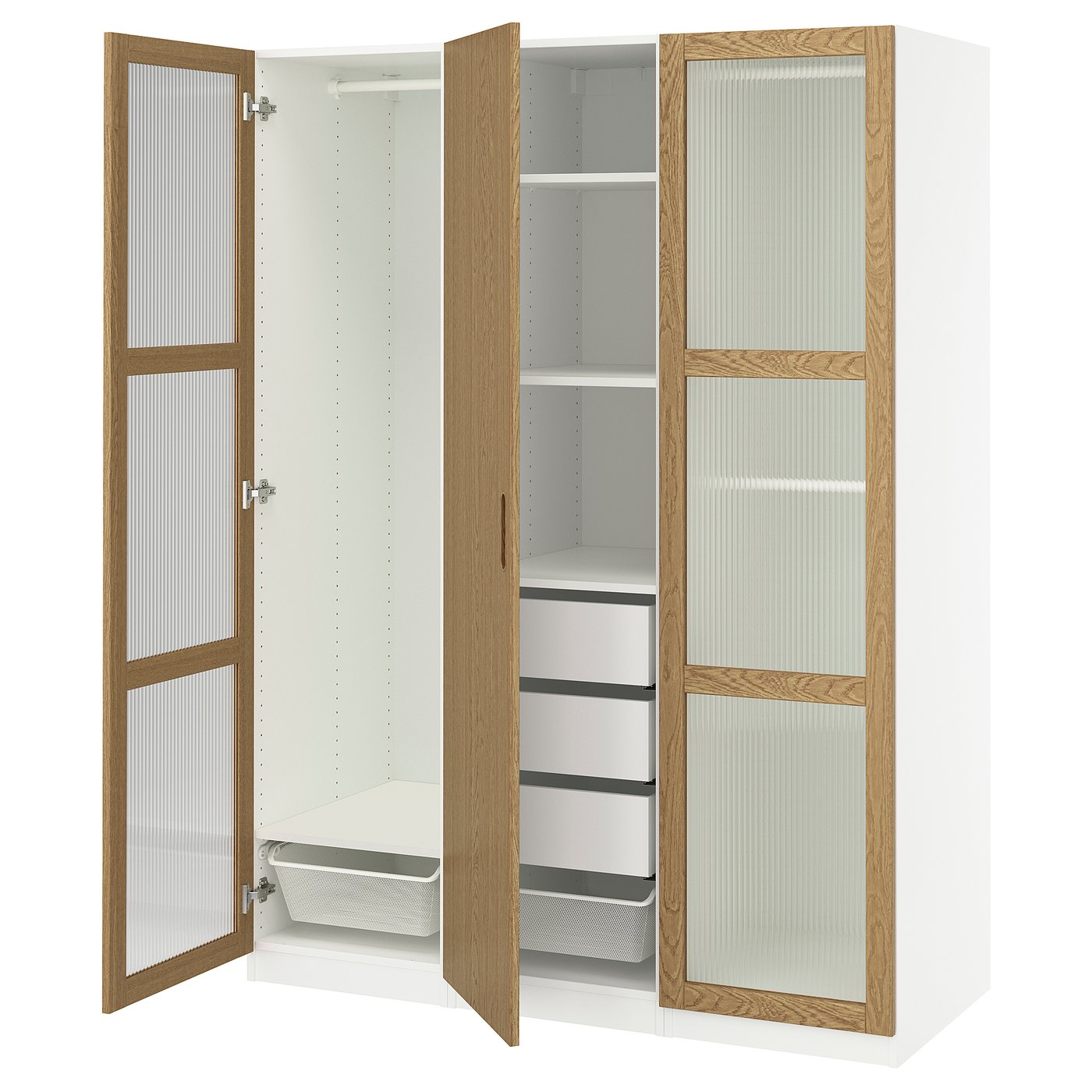 PAX / TONSTAD wardrobe combination, white/oak veneer glass, 59x235