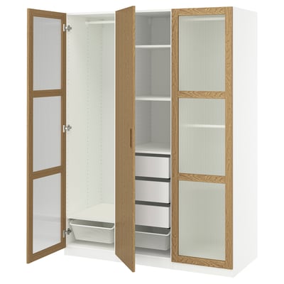 PAX / TONSTAD Wardrobe combination, white/oak veneer glass, 59x23 5/8x79 1/4 "