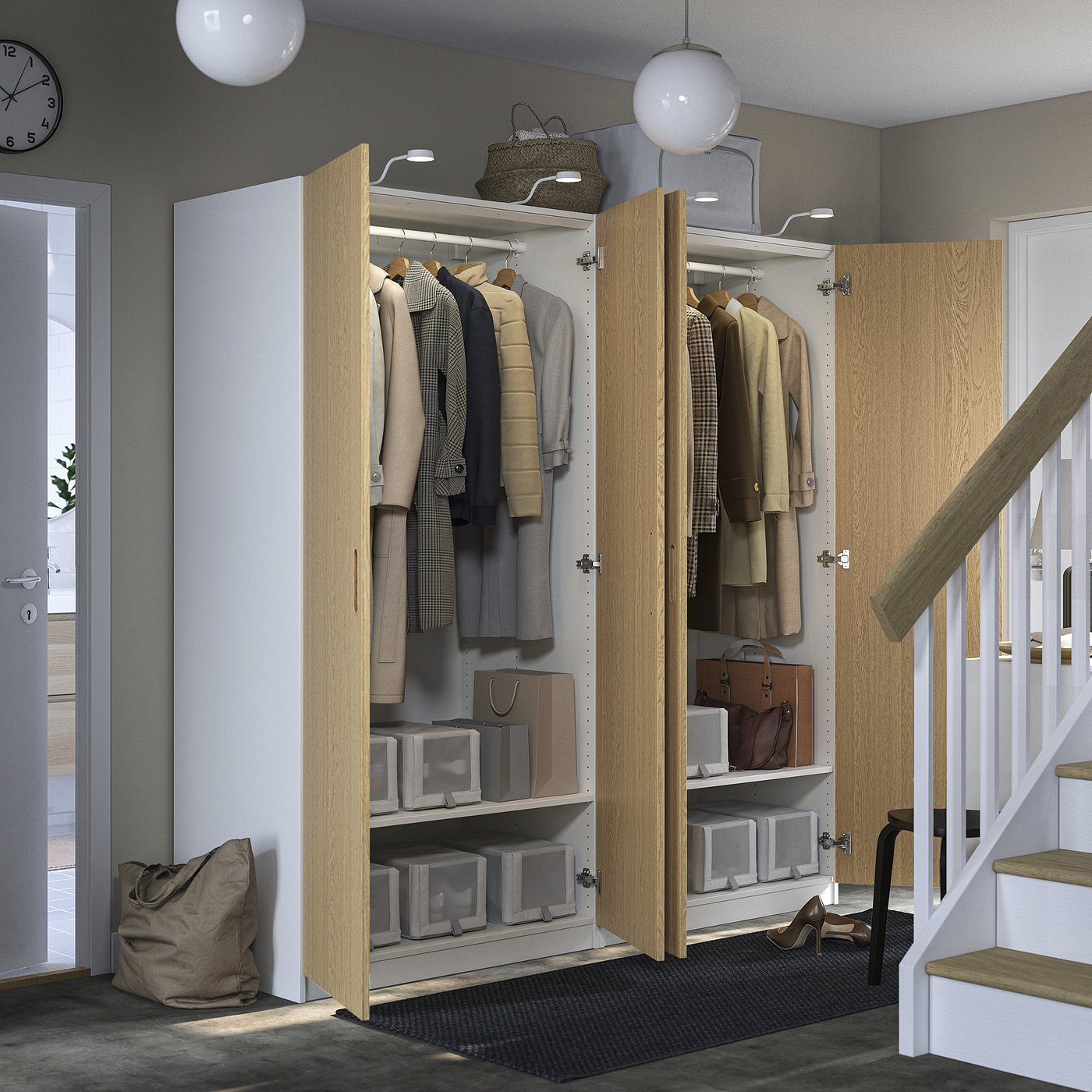 PAX / TONSTAD wardrobe combination, white/oak veneer, 783/4x235