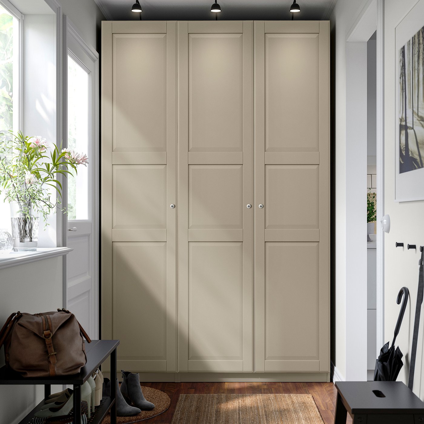 PAX / TYSSEDAL wardrobe combination, gray-beige/gray-beige, 59x227