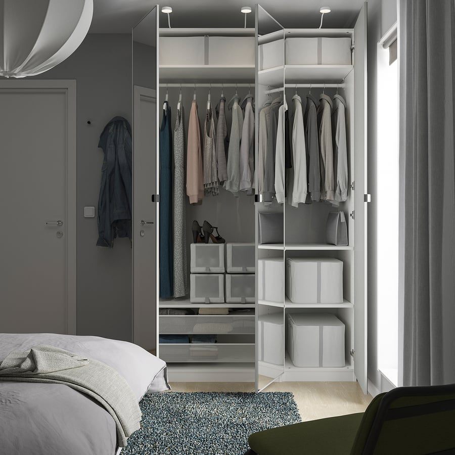 PAX / VIKEDAL Wardrobe combination, white/mirror glass, 59x235/8x931/8