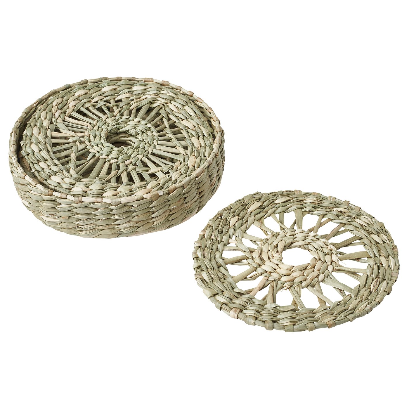 PENNFISK coasters with holder, natural/sedge handmade, 4