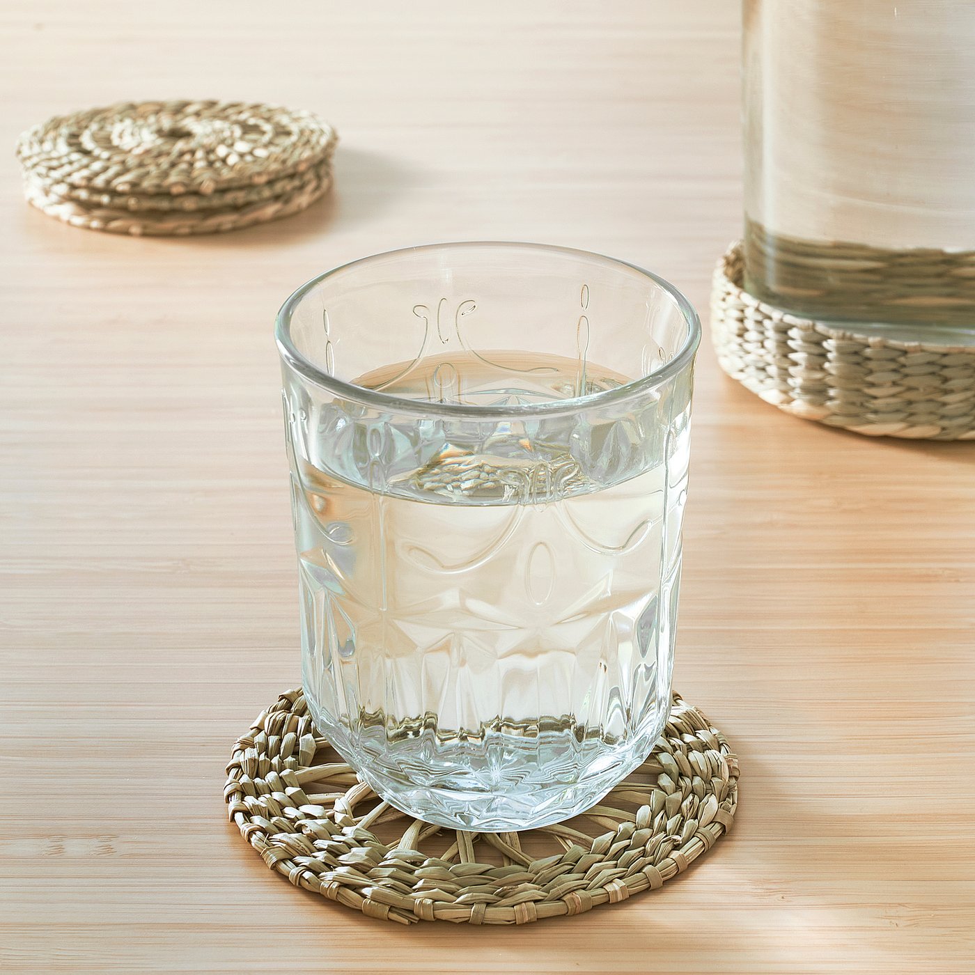 PENNFISK coasters with holder, natural/sedge handmade, 4