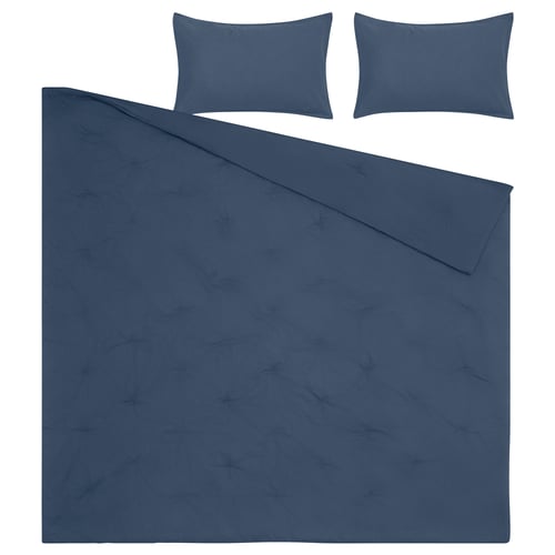 PIGGTISTEL blue bedding set: comforter & 2 pillows in soft cotton/linen with quilted pattern.