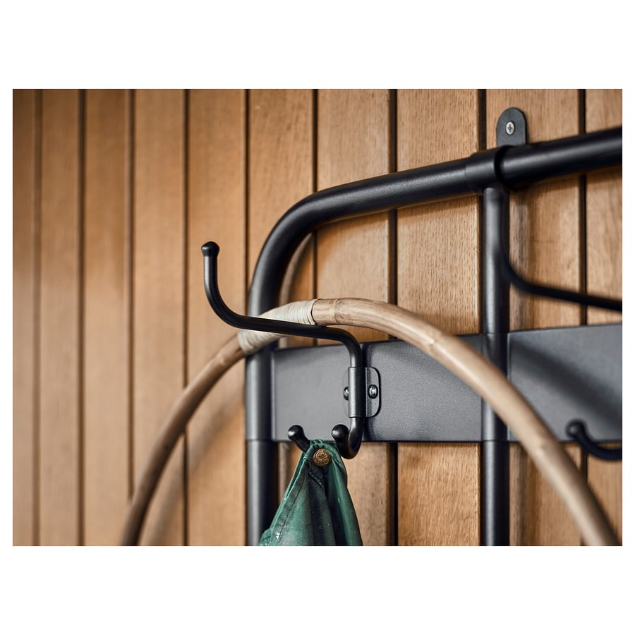 PINNIG Coat rack with shoe storage bench, black - IKEA US