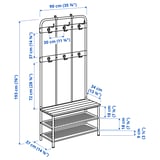 PINNIG Coat rack with shoe storage bench, black, 76x14 5/8x35 3/8 "