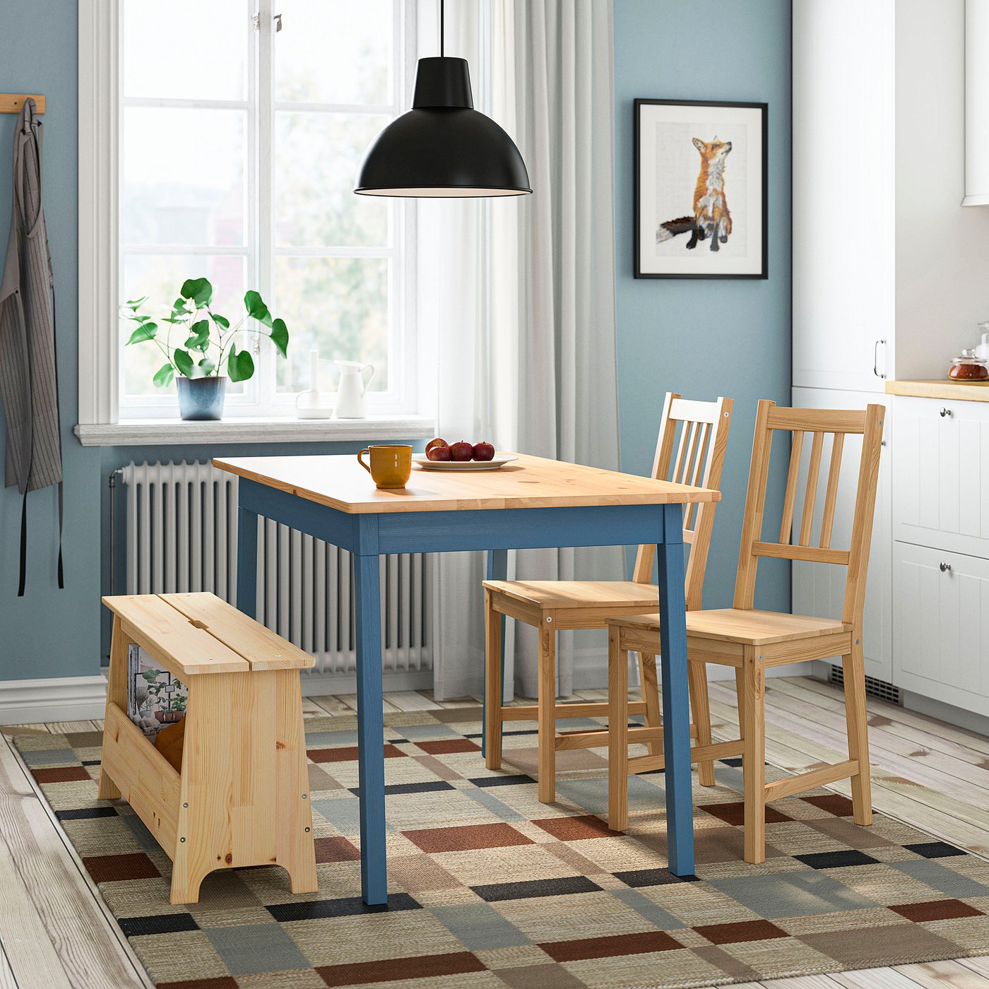 PINNTORP / PERJOHAN table with 2 chairs and bench, light brown