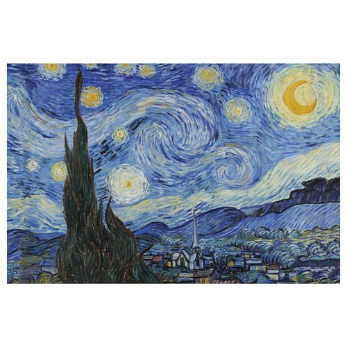 PJÄTTERYD starry night canvas print with cypress & church.