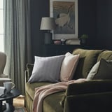 PLOMMONROS Cushion cover, dark blue/white, 20x20 "