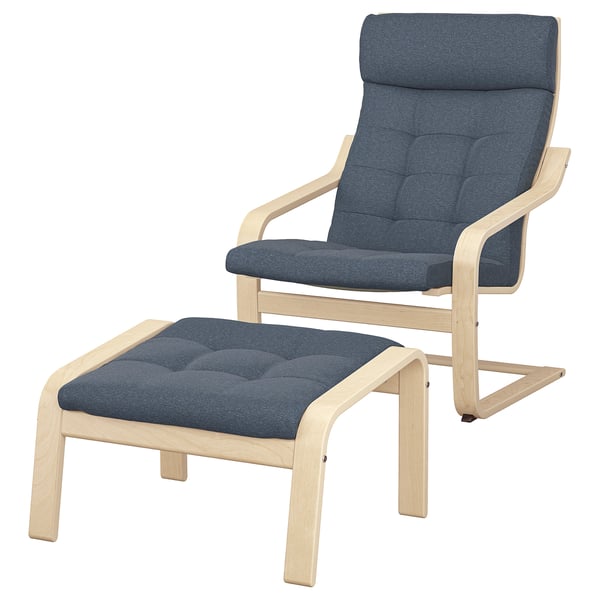 POÄNG Armchair and ottoman, birch veneer/Gunnared blue
