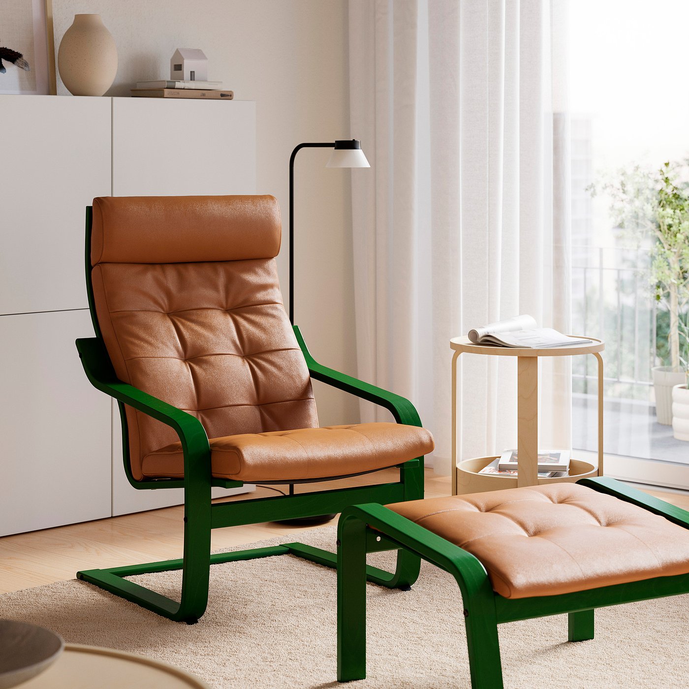 POÄNG armchair and ottoman, black/Grann golden brown - IKEA