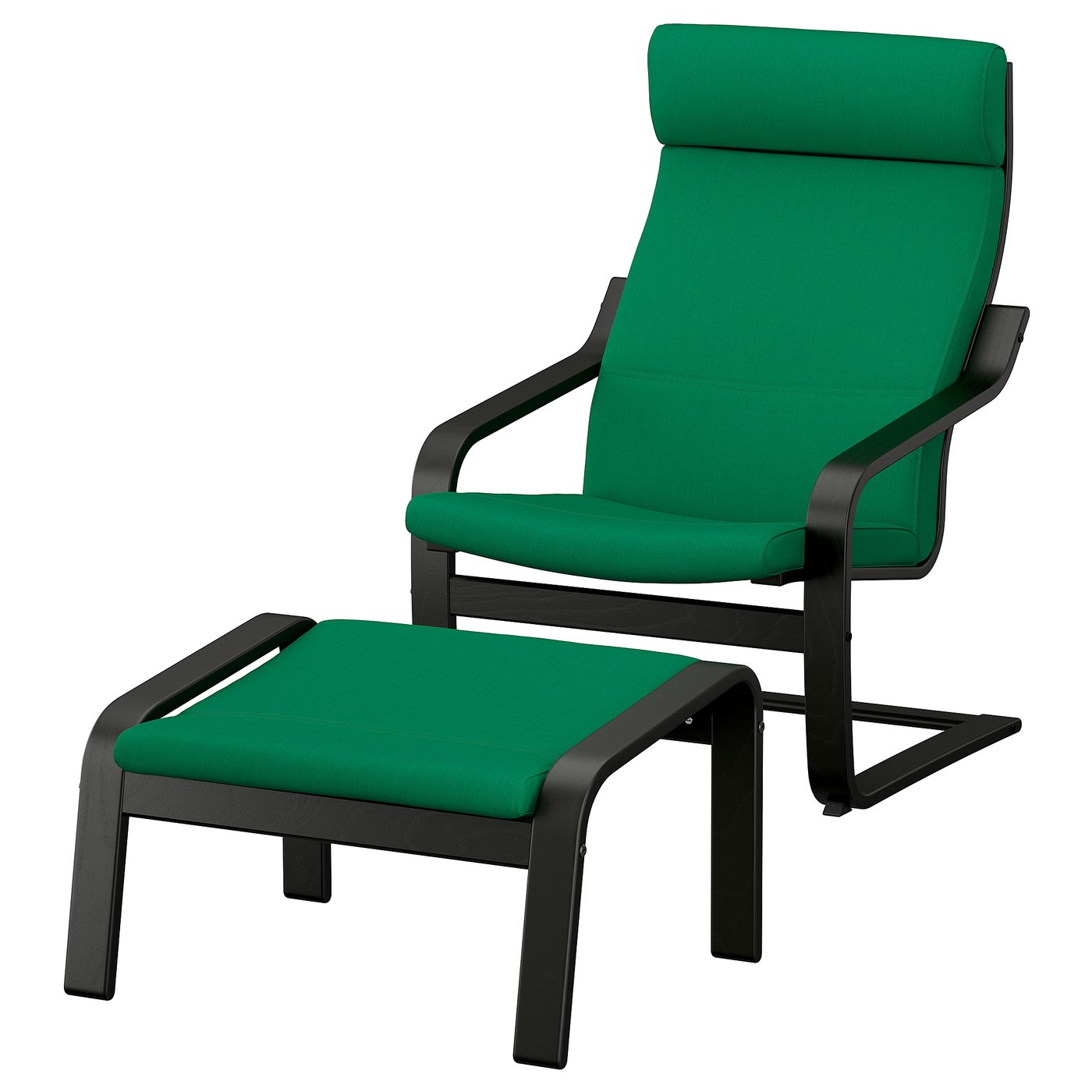POÄNG armchair and ottoman, black/Vissle deep green - IKEA