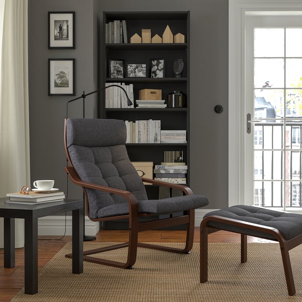 POÄNG Armchair and ottoman, brown/Gunnared dark gray