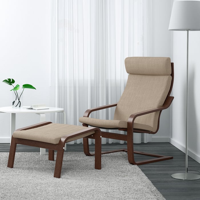 POÄNG armchair and ottoman, brown/Hillared beige IKEA