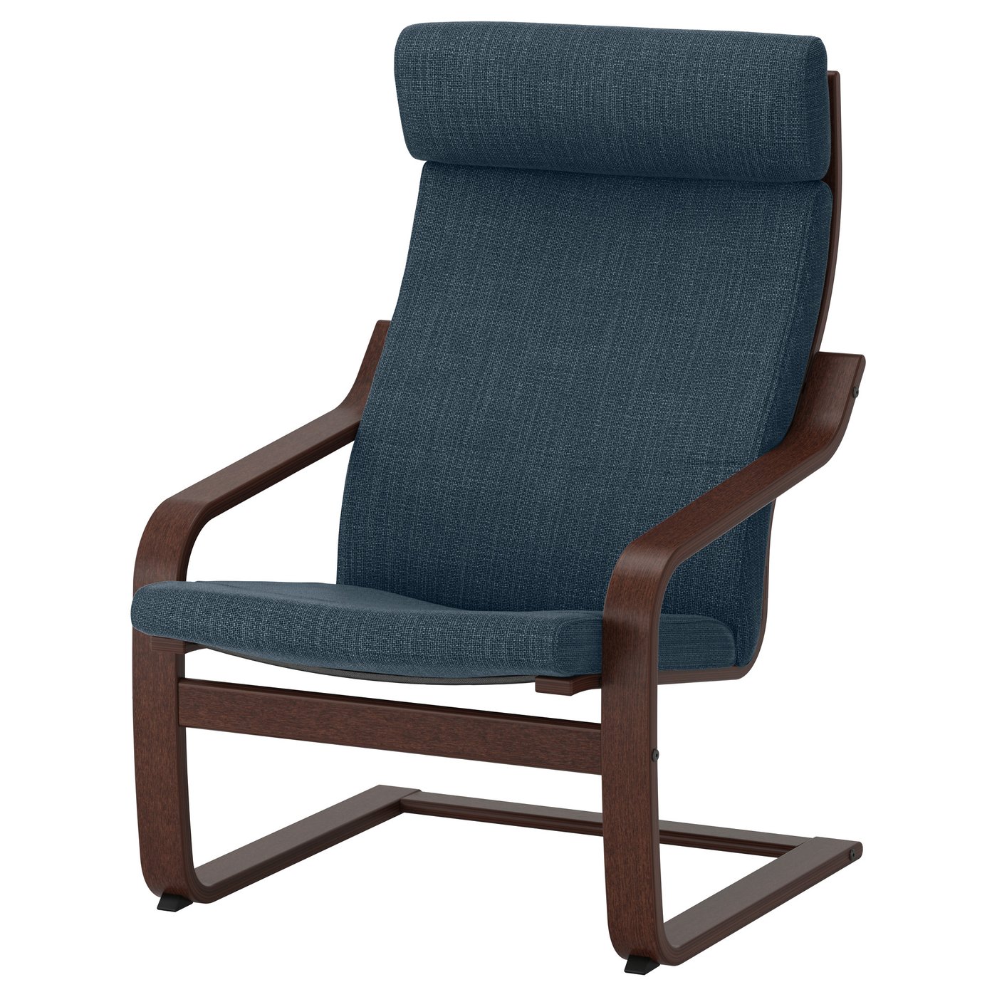 POÄNG armchair and ottoman, brown/Hillared dark blue - IKEA