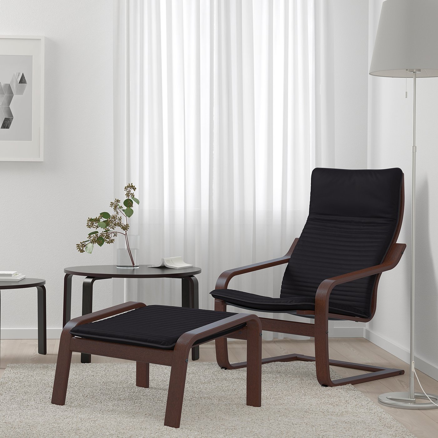 POÄNG armchair and ottoman, brown/Knisa black - IKEA