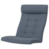 A blue POÄNG cushioned chair with a tufted design and a rolled headrest.