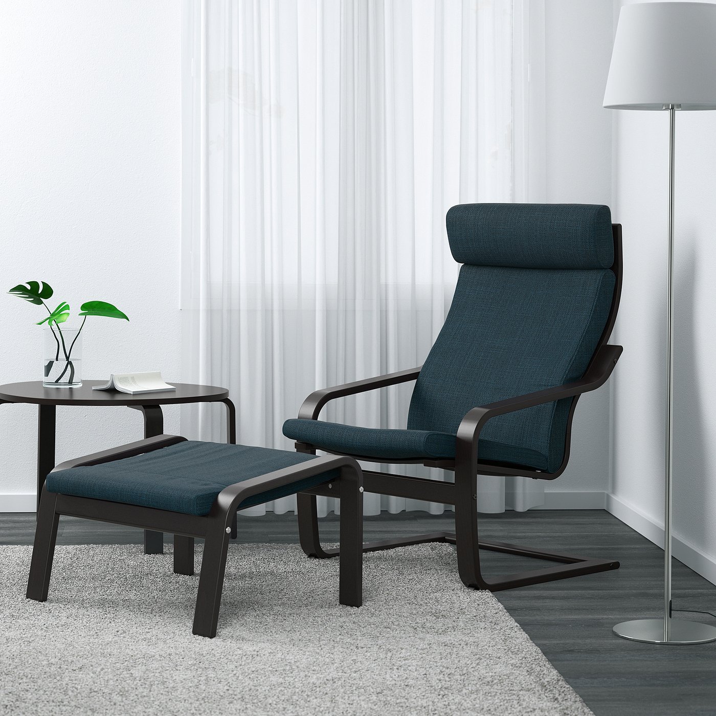 Poang Ottoman Black Brown Hillared Dark Blue Ikea