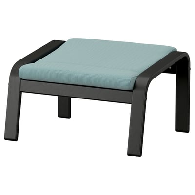 Poang footstool: dark wooden frame, light green cushioned seat, square shape, clean design.