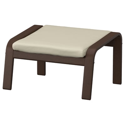 POÄNG Ottoman, brown/Glose off-white