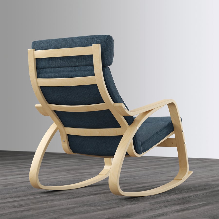 POÄNG rocking chair, birch veneer/Hillared dark blue - IKEA