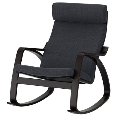 Modern rocking chair, black frame, dark grey cushion, sleek design.