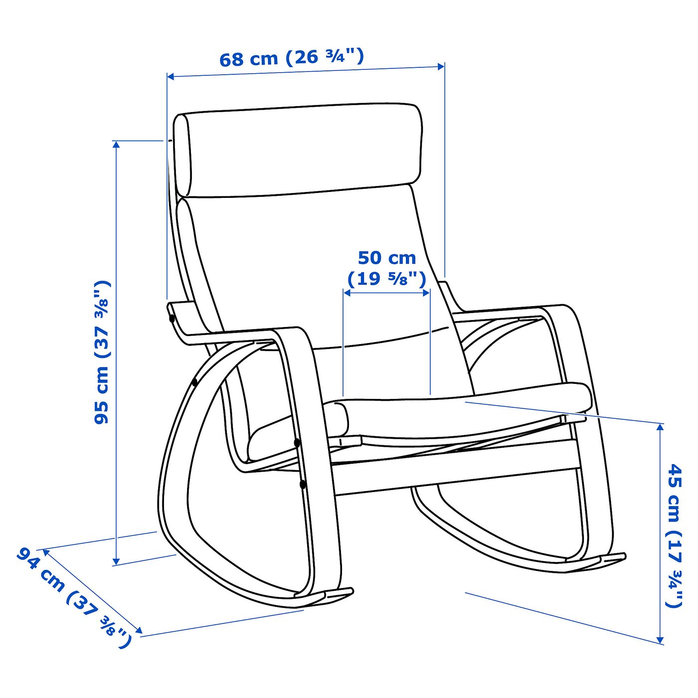 POÄNG rocking chair, black-brown/Hillared dark blue - IKEA US
