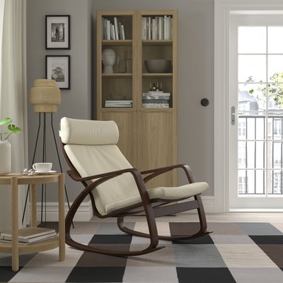 POÄNG Rocking chair, brown/Glose off-white