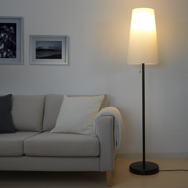 PORTILA Floor lamp with LED bulb, white, dark brown - IKEA