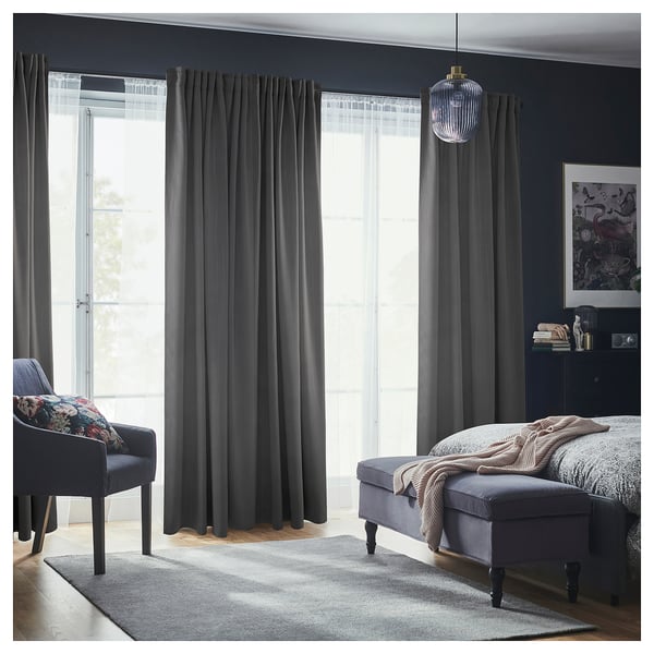 PRAKTTIDLÖSA Room darkening curtains, 1 pair, gray, 50x98