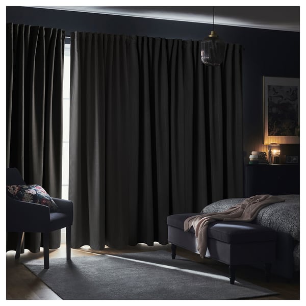 PRAKTTIDLÖSA Room darkening curtains, 1 pair, gray, 50x98 "