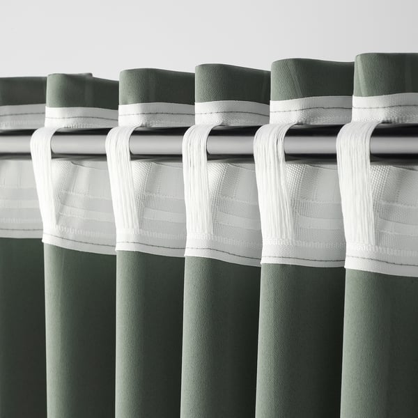 PRAKTTIDLÖSA Room darkening curtains, 1 pair, green, 50x98 "