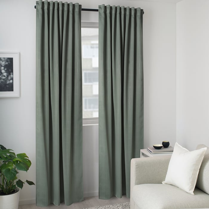 PRAKTTIDLÖSA room darkening curtains, 1 pair, green, 50x98" IKEA
