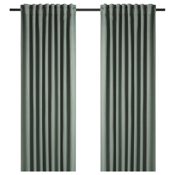 PRAKTTIDLÖSA Room darkening curtains, 1 pair, green, 50x98 "