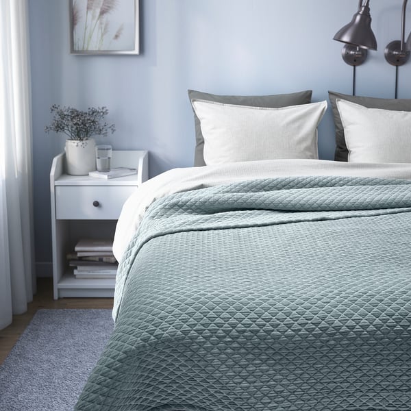 PRAKTVIAL Bedspread, gray-blue, King