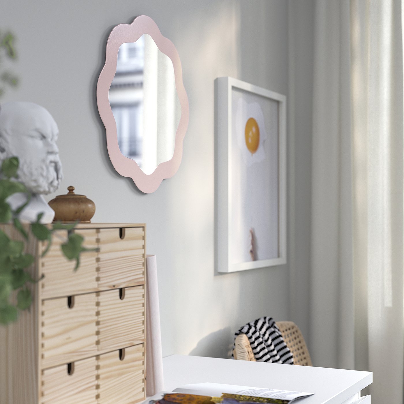 PRUNKHALLON mirror, light pink, 153/4
