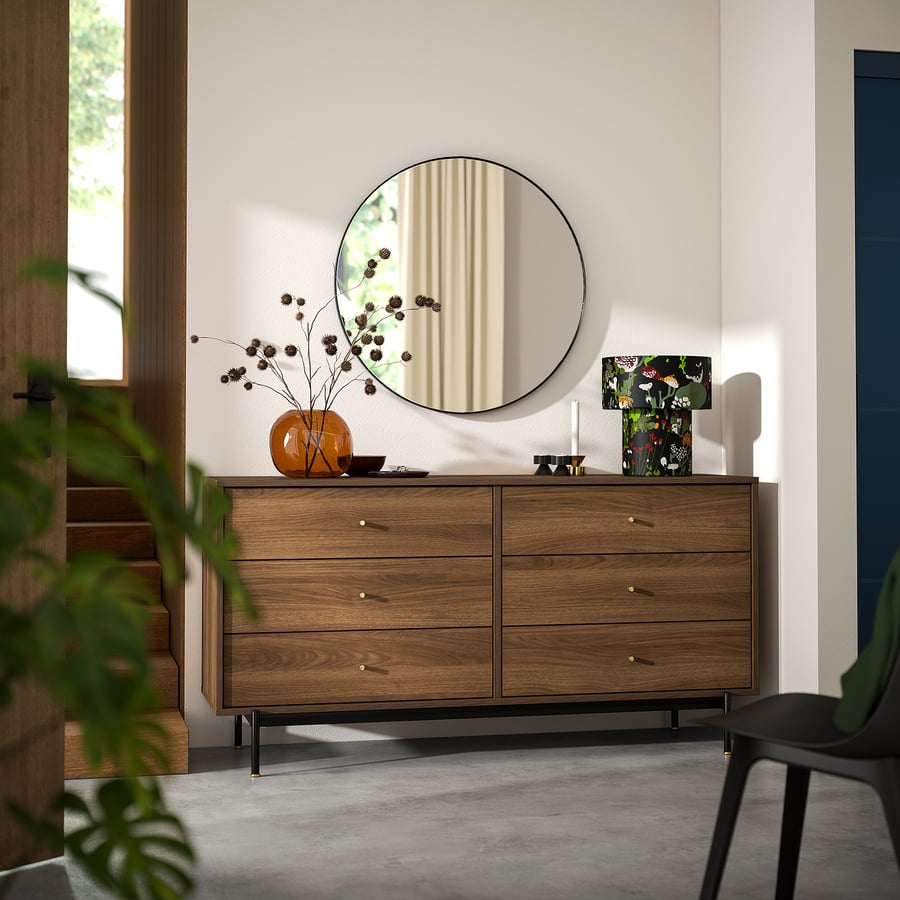 RÅDMANSÖ 6-drawer dresser, brown walnut effect, 62 5/8x18 7/8x31 7/8 "
