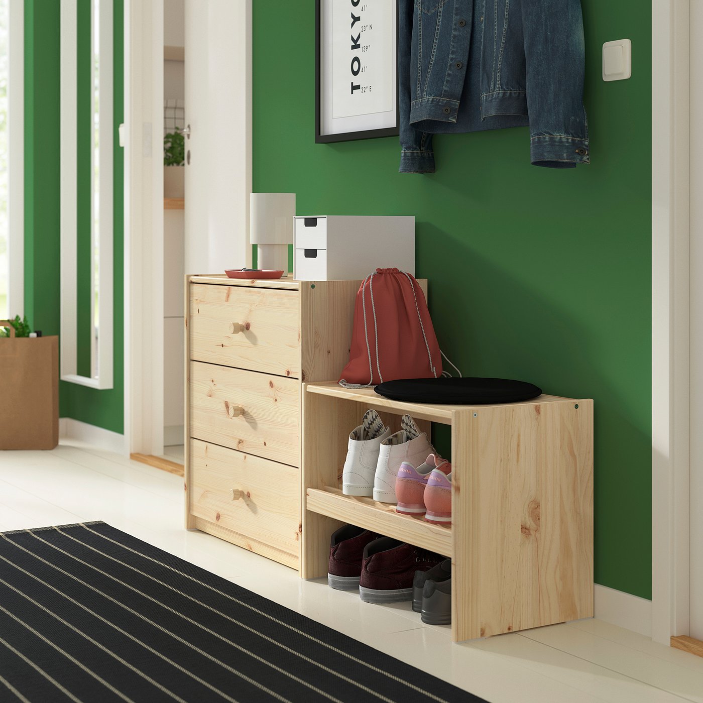 Bench with shoe storage, pine 2