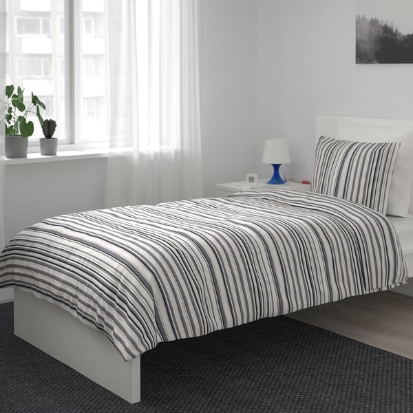 RANDGRÄS Duvet cover and pillowcase(s) gray, stripe IKEA