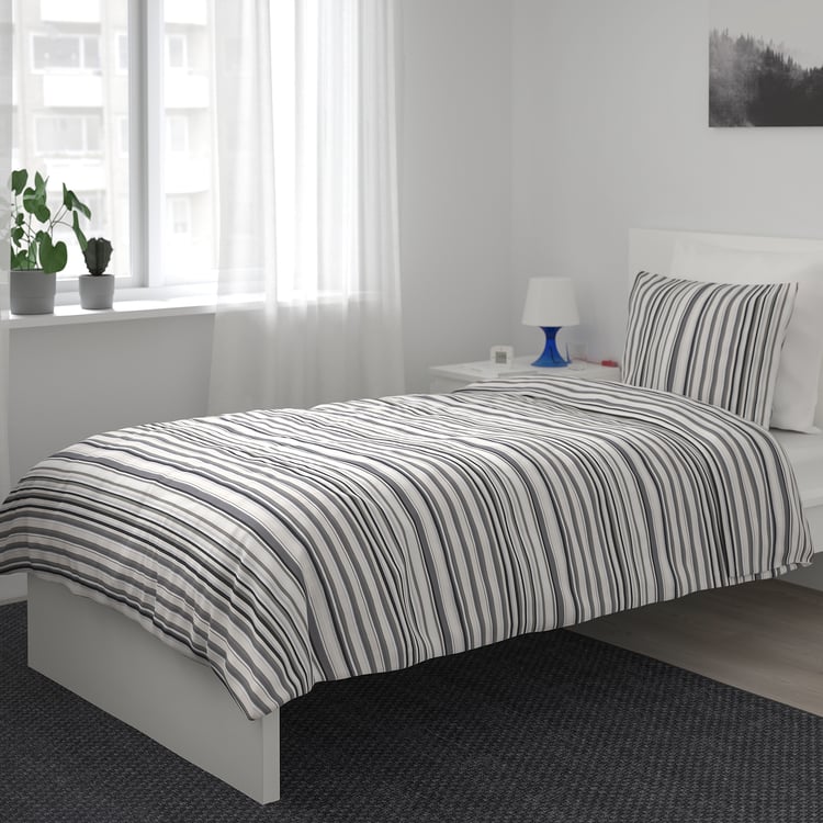 RANDGRÄS Duvet cover and pillowcase(s), gray, stripe, Twin IKEA