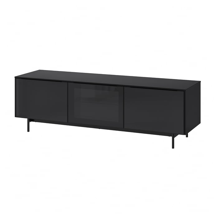 RANNÄS TV unit with doors, black/black glass, 701/8x161/2" IKEA
