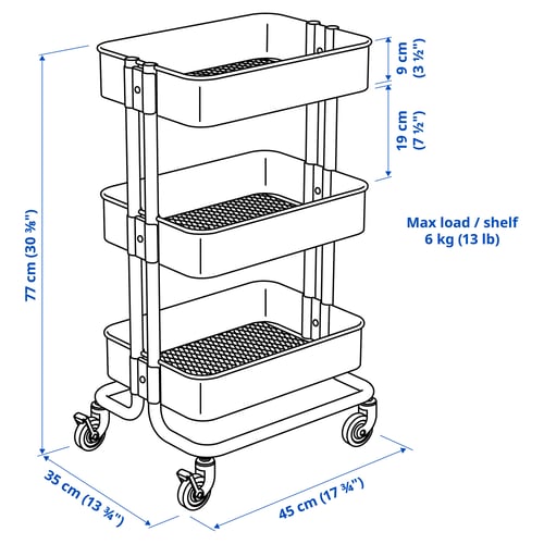 Illustration with measurements for the product: RÅSKOG.
