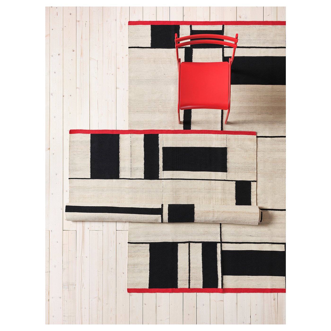 RASTPLATS rug, flatwoven, handmade beige/black, 5'7