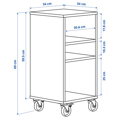 Illustration with measurements for the product: RÅVAROR.