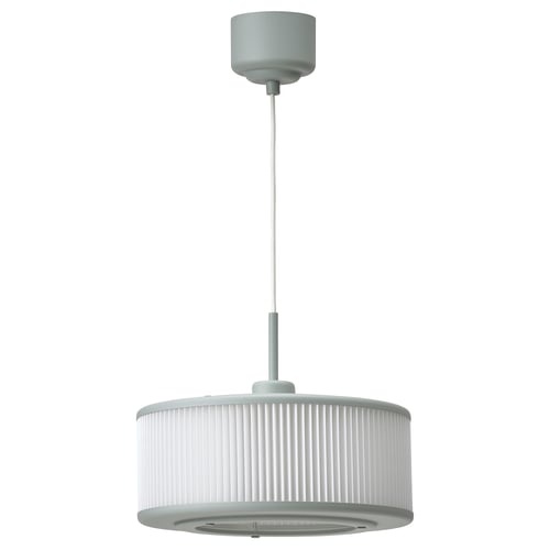 Remtang lamp: modern, white, cylindrical, pleated shade, grey ceiling cup, hanging cord.