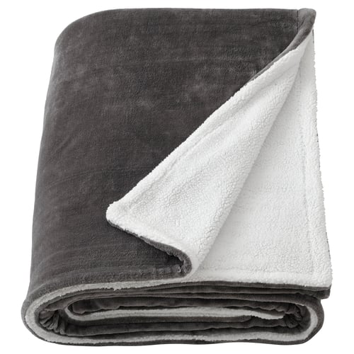 REVSUGA: grey & white fleece blanket, recycled polyester, folded.