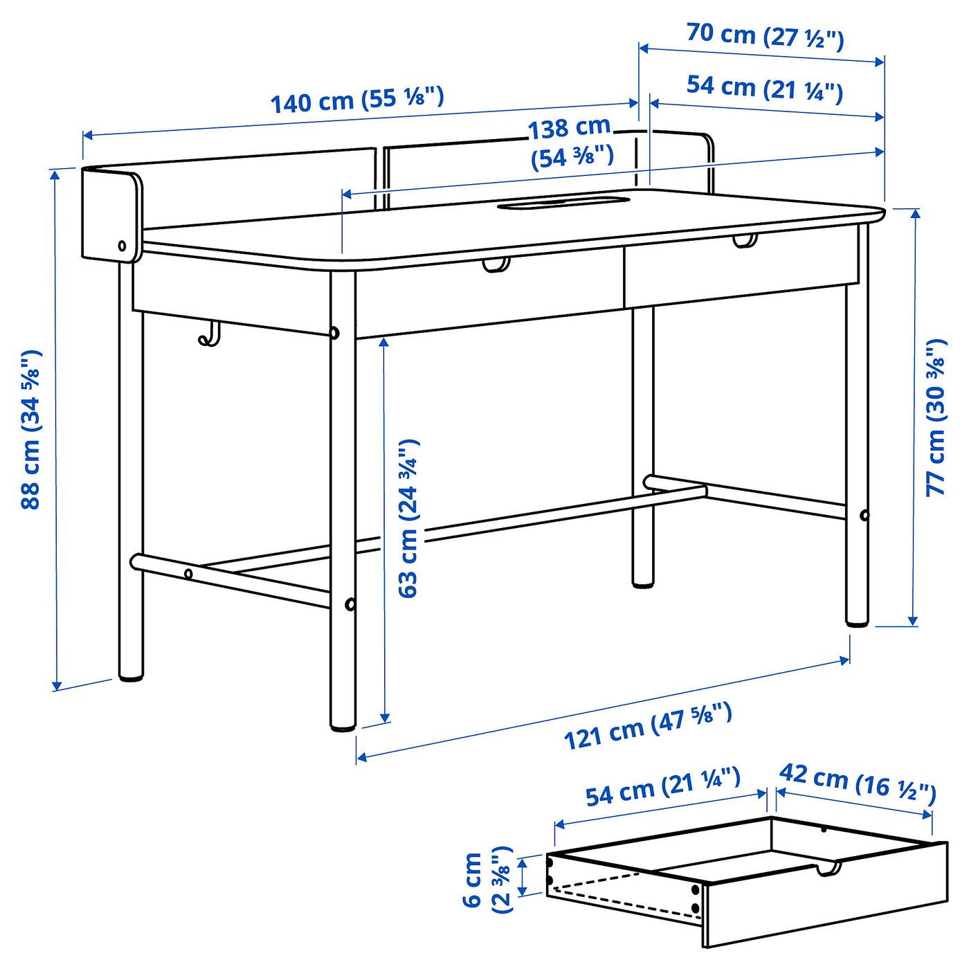 RIDSPÖ desk, oak, 551/8x271/2